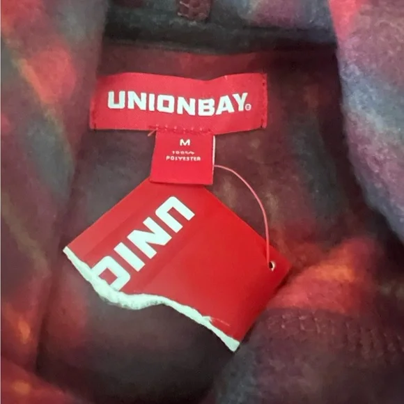 UNIONBAY Men’s NWT Hoodie M Red Plaid Microfleece Soft! - Picture 7 of 10